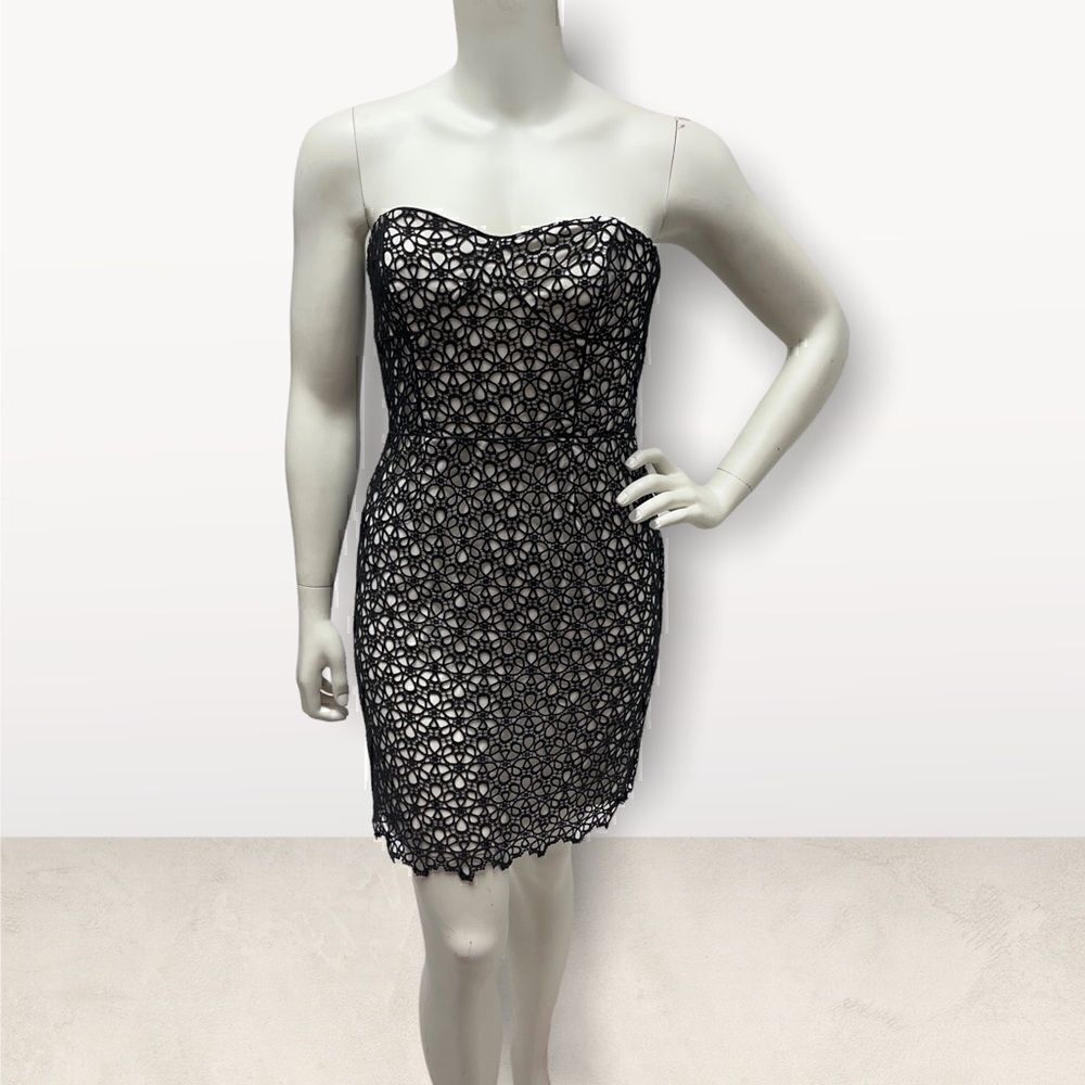 Cynthia Steffe Black & White Floral Strapless Dress